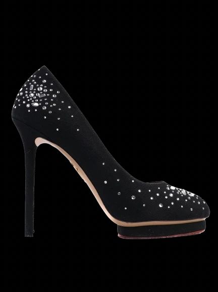 Excellent Charlotte Olympia Black Leather High-Heeled Shoes Size 39