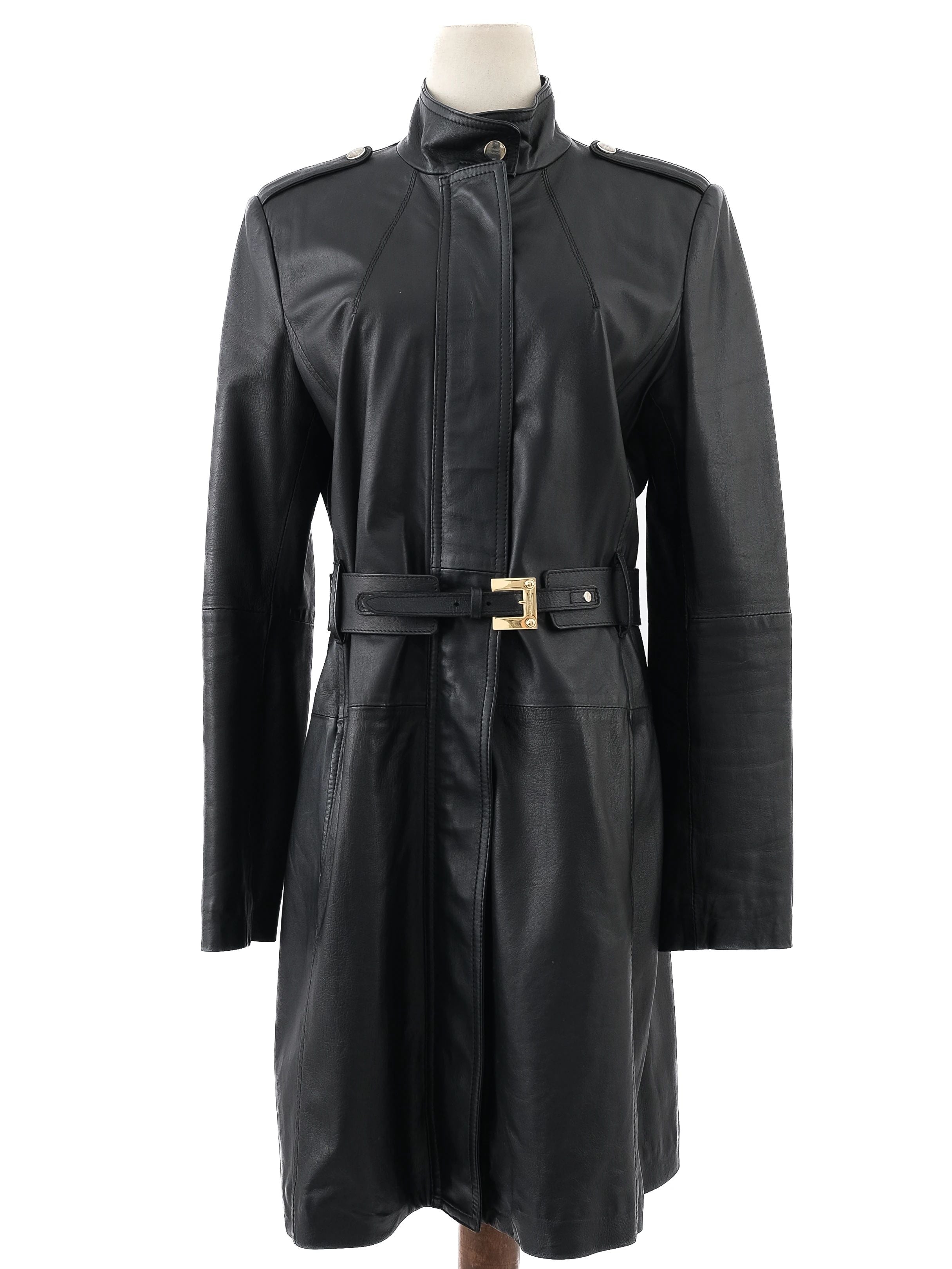 Excellent Elisabetta Franchi Black Leather Coat Size M
