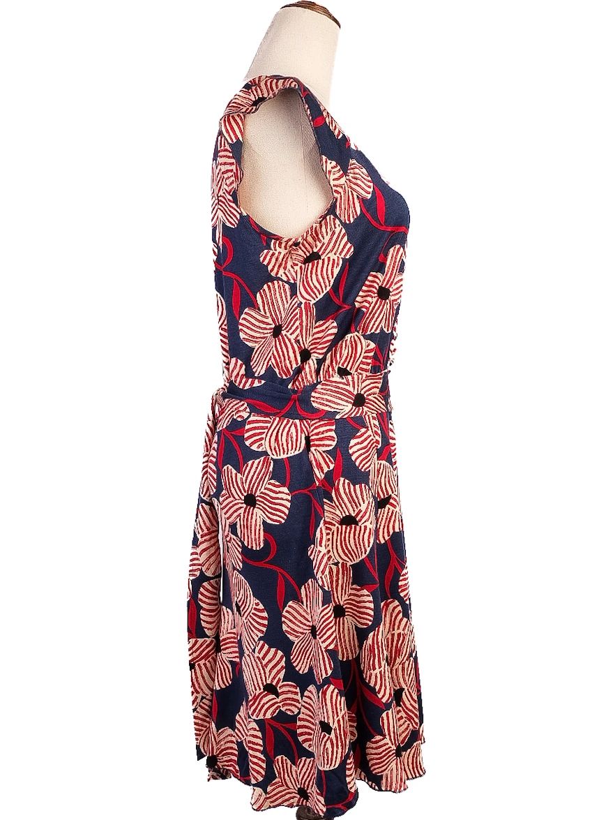 Moschino Floral Silk Dress in Blue with Red & White Accents