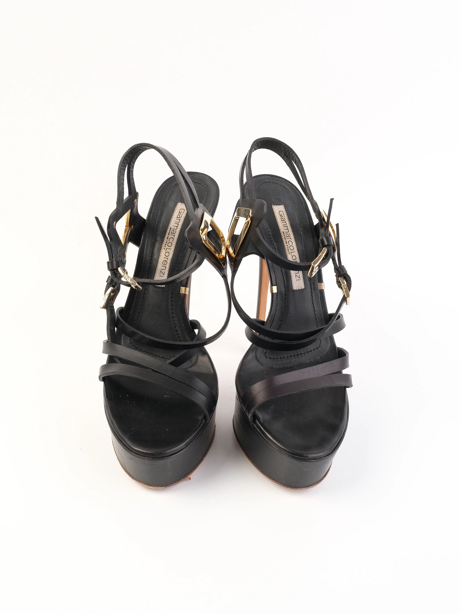 Excellent Gianmarco Lorenzi Black Leather High-Heeled Sandals Size 38