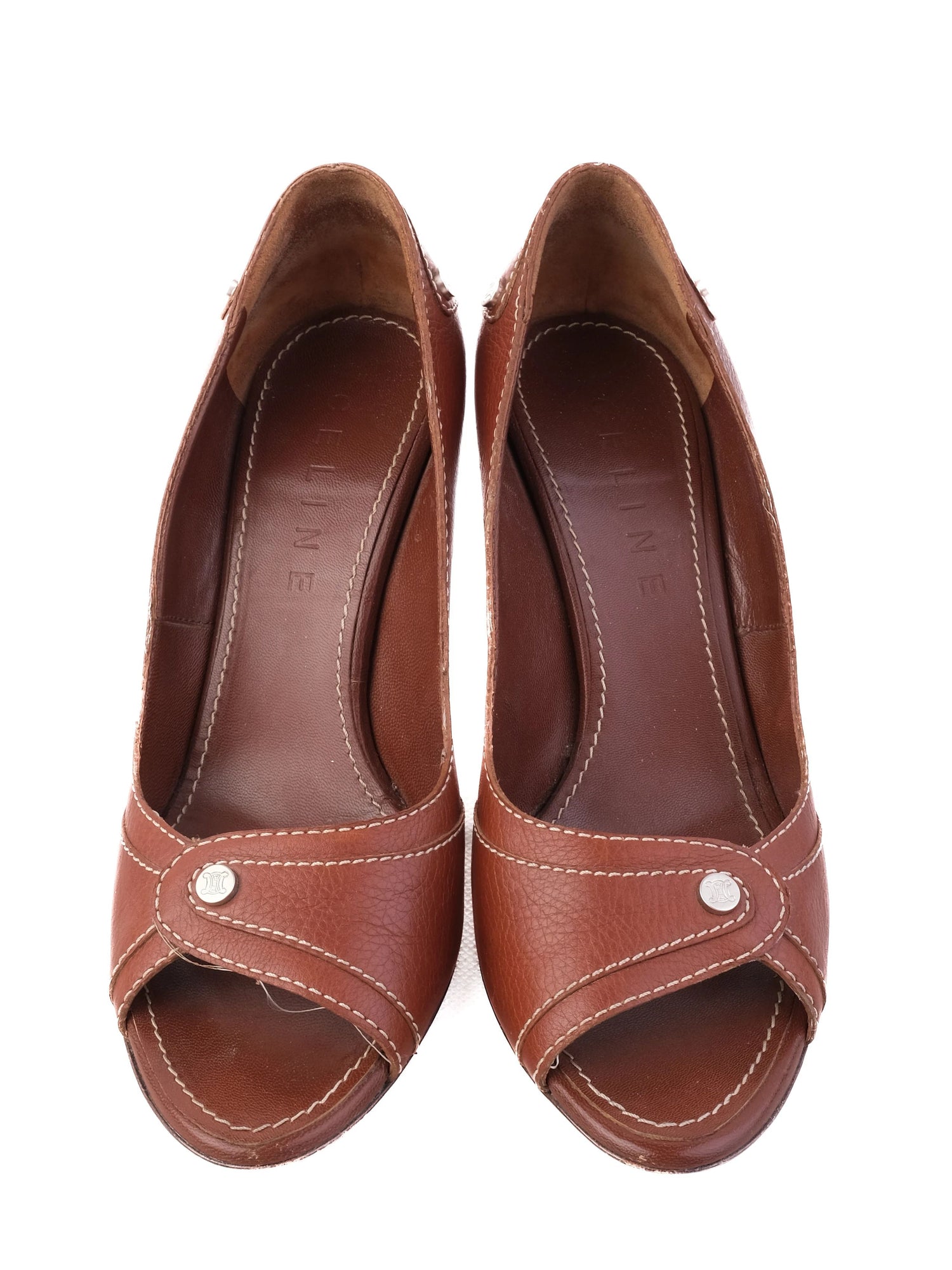 Excellent Celine Orange Leather Peep-Toe High Heels Size 39
