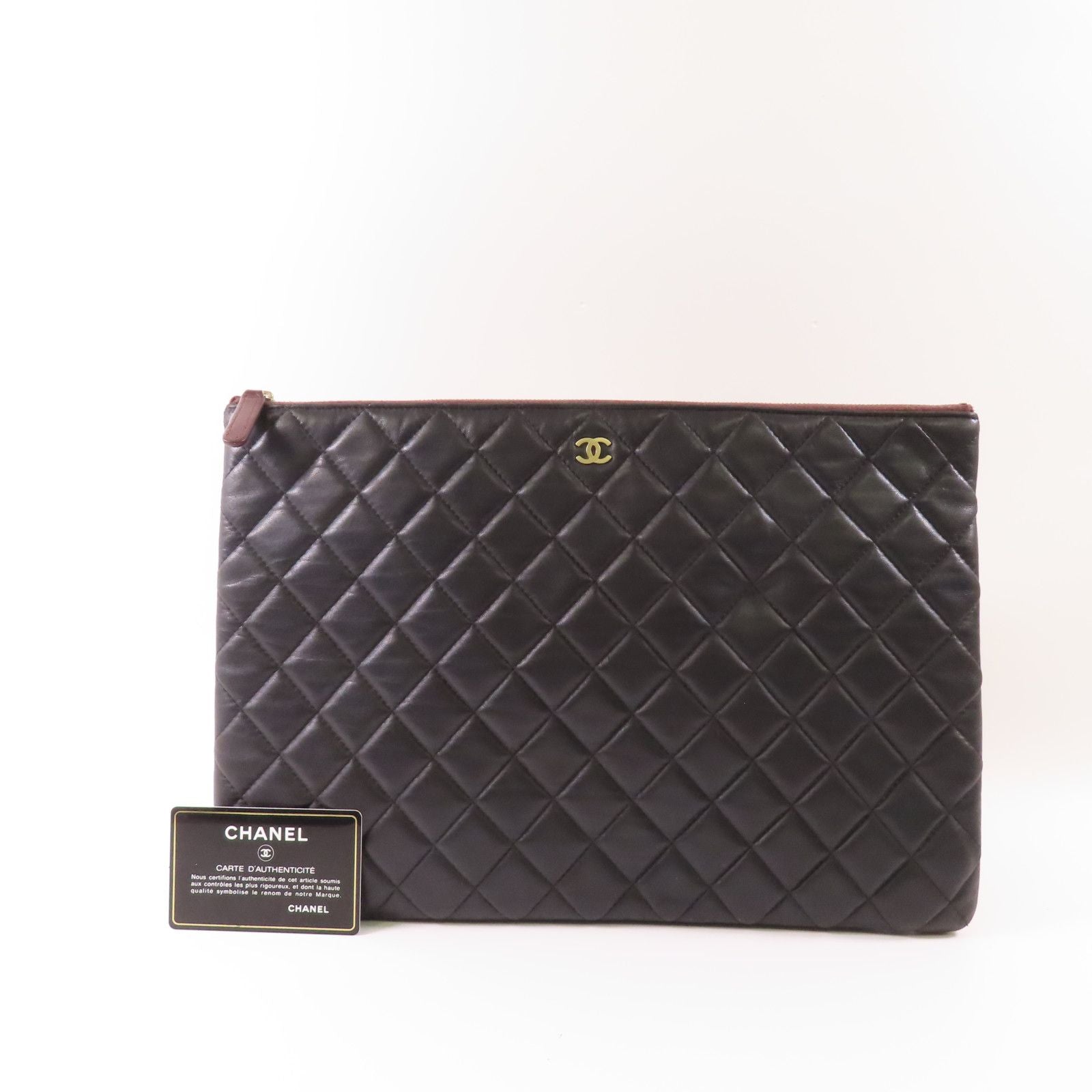 Chanel Black Cowhide Leather Pouch Business Bag Clutch Bag Calfskin (cowhide)
