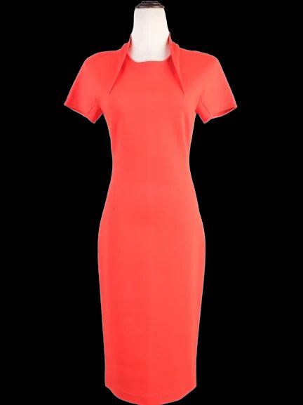 Excellent St. John Red Viscose Dress Size S with Structured Collar