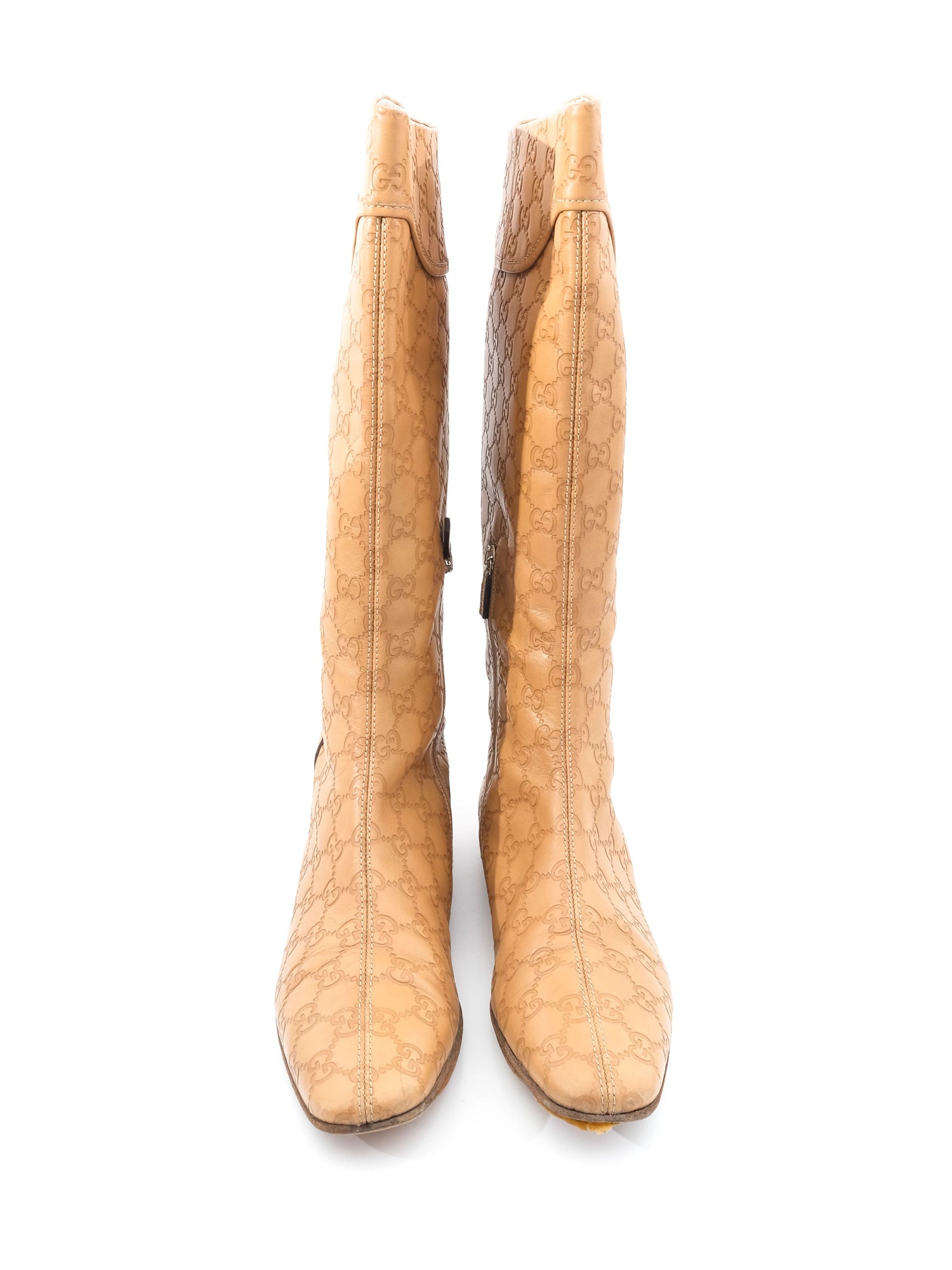 Excellent Gucci Orange Leather Knee-High Boots Size 41 with Metallic Design