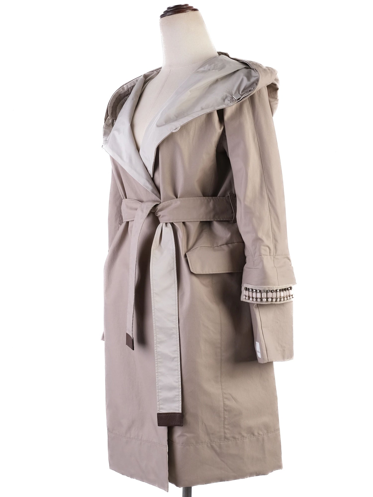 Max Mara Gray Hooded Coat with Waist Belt Size S Excellent Condition