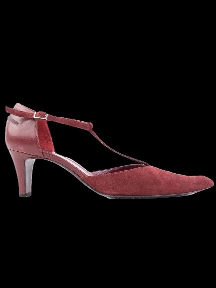 Excellent Bally Red High-Heeled Shoes Genuine Suede Size 37