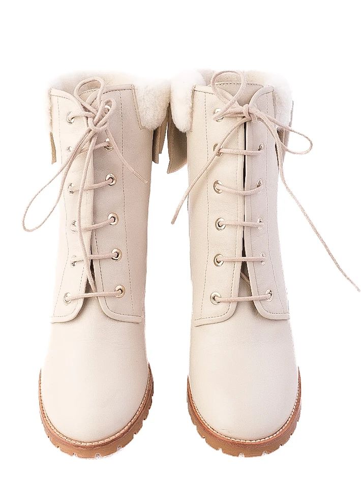 Valentino Leather White Ankle Boots with Fur Trim Size 38