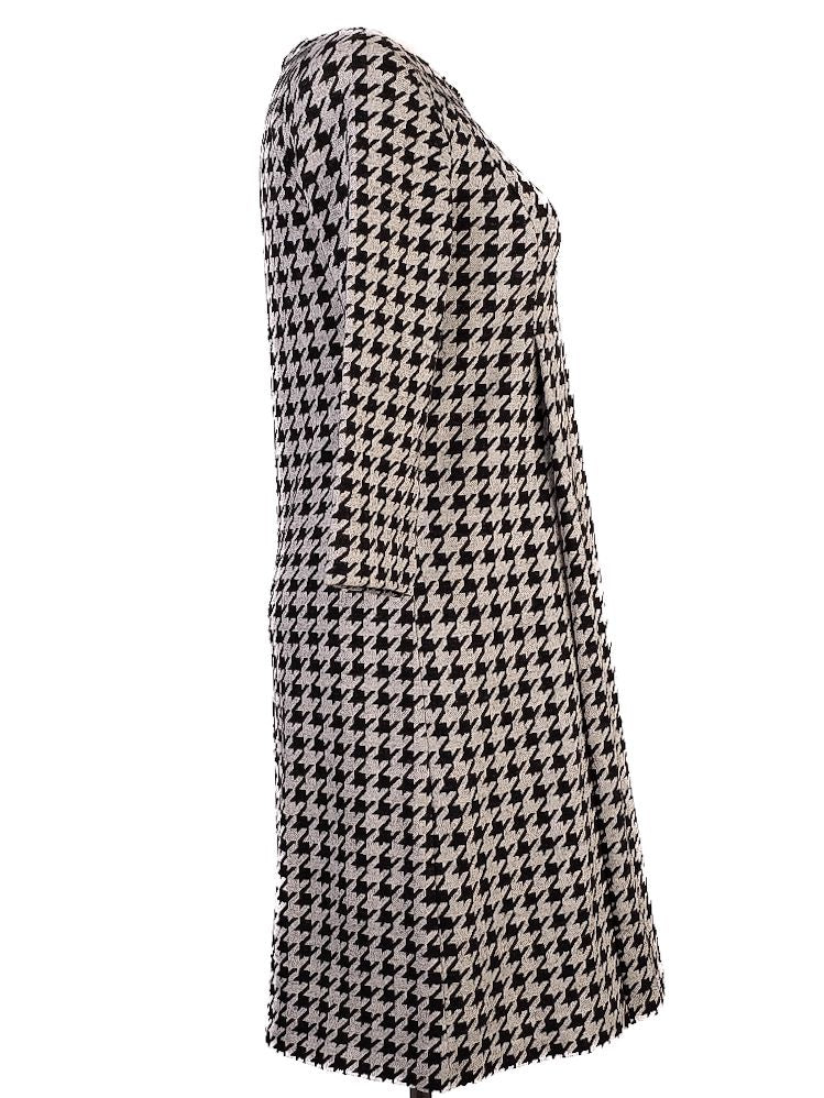 EXCELLENT MaxCo Houndstooth Dress Wool Size S Black White 3/4 Sleeve