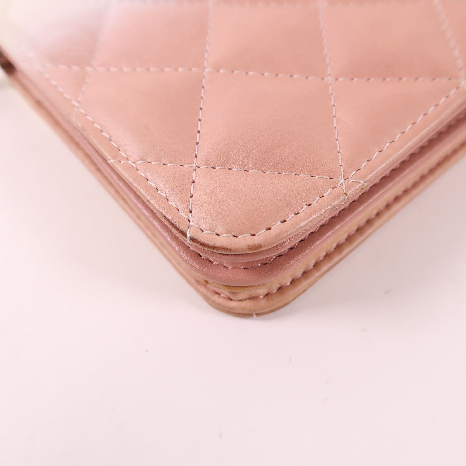 Chanel White Pink/white Lacquer Leather/cowhide Leather Woc Wallet On Chain Silver Cross Shoulder Bag