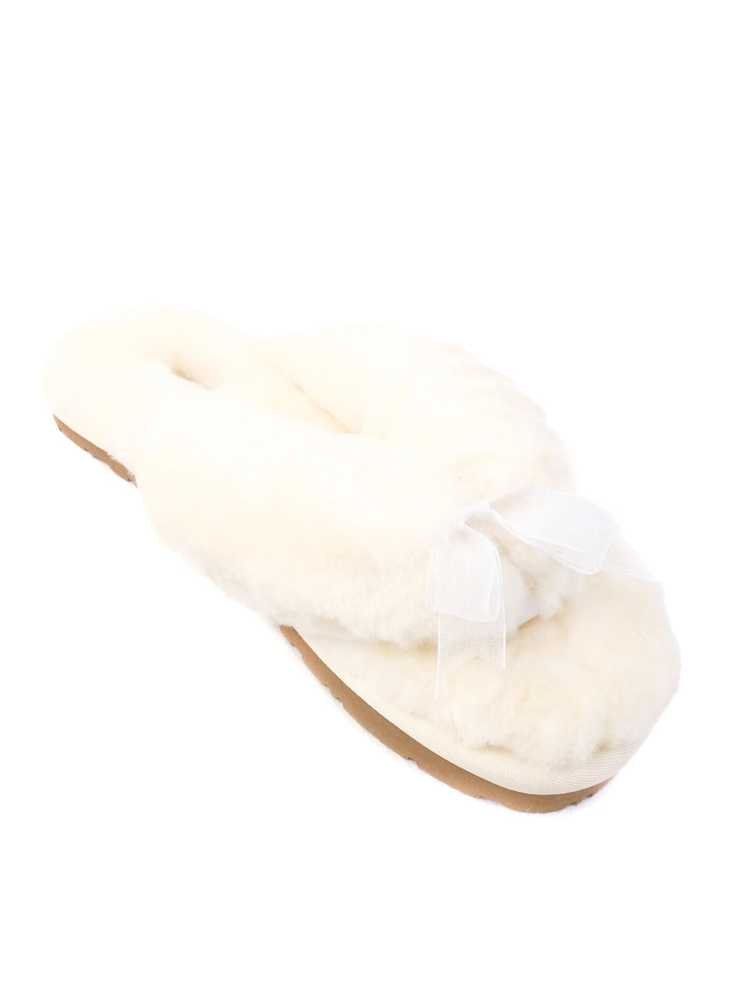 NEW Ugg White Faux Fur Slippers with Decorative Bow for Women