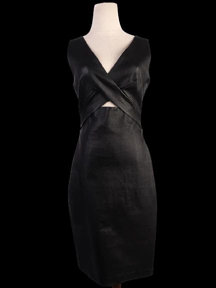 Excellent Robert Rodriguez Black Leather Dress Size 4 S Cut-Out Detail