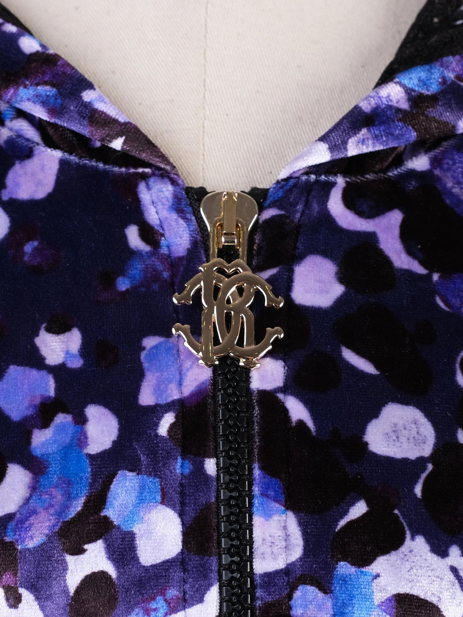 Excellent Roberto Cavalli Hooded Jacket Purple Black Size M