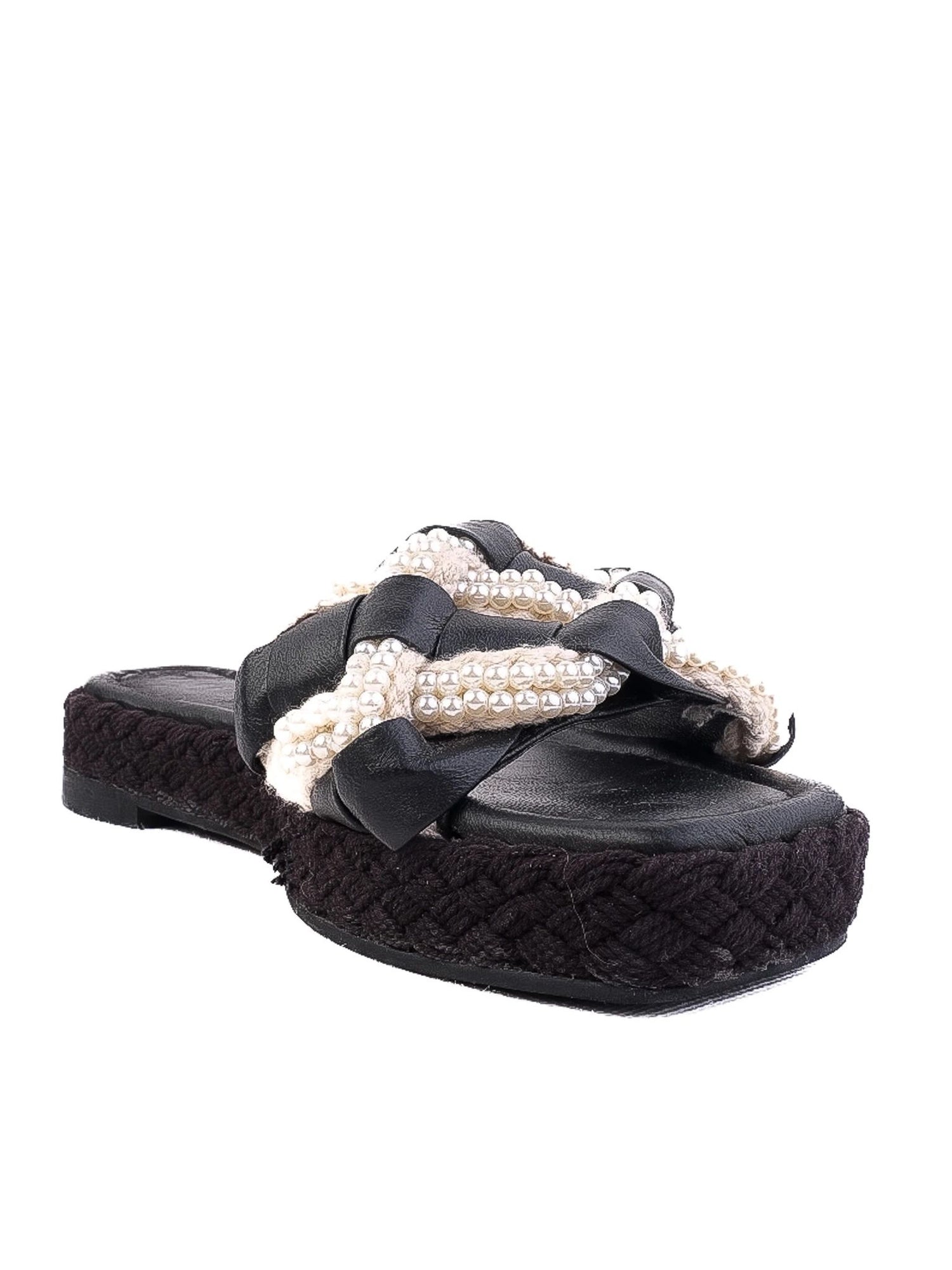 Perfect Uterque Black Leather Platform Sandals Size 36 with Pearl Details