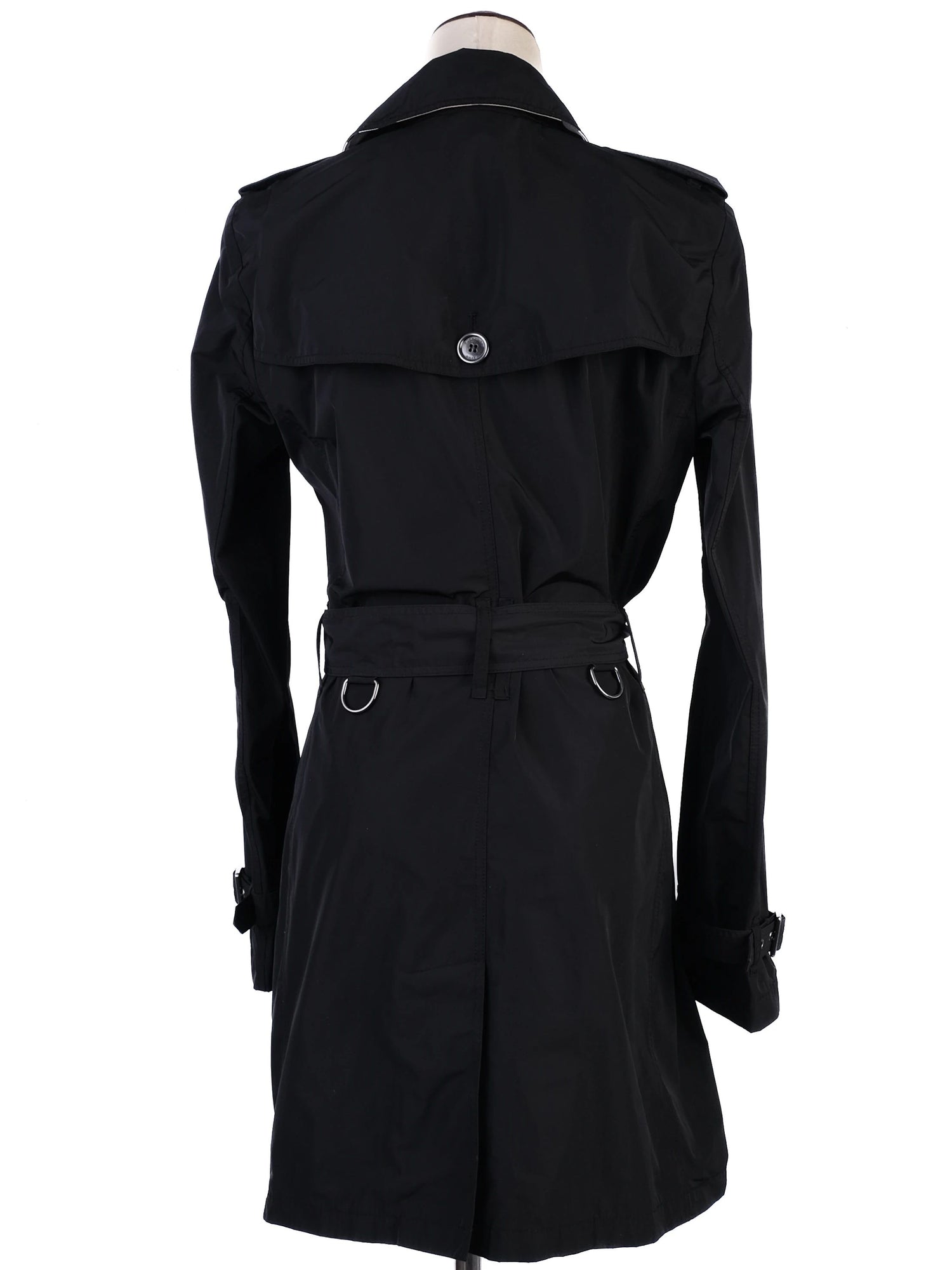 Excellent Burberry Black Trench Coat XS Polyester Double-Breasted