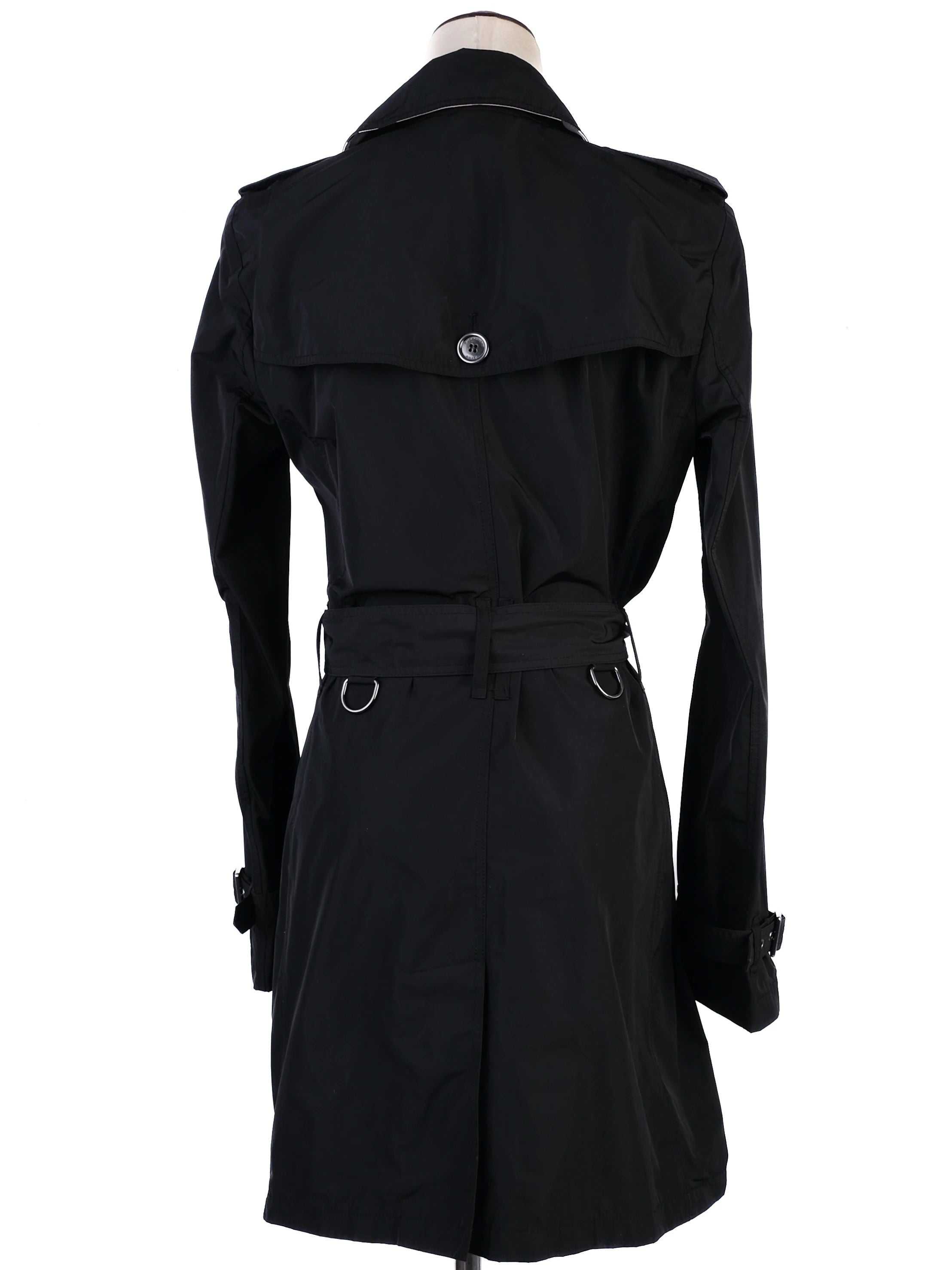 Excellent Burberry Black Trench Coat XS Polyester Double-Breasted
