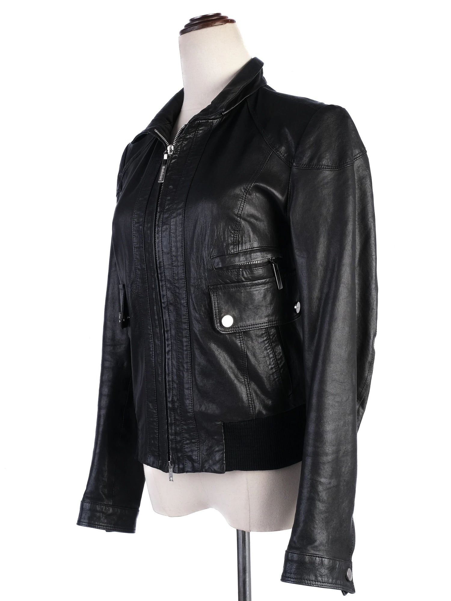 Excellent Baldinini Black Leather Jacket Size S for Women
