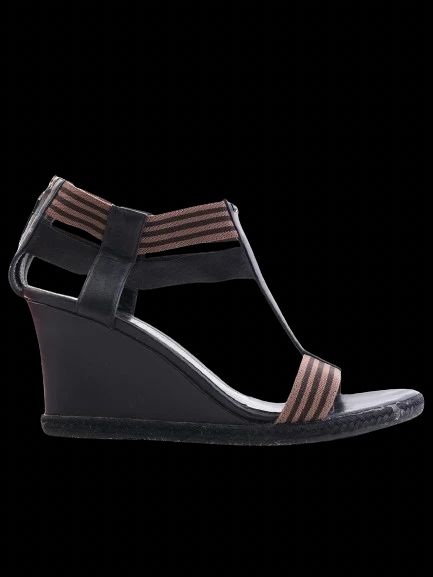 Perfect Fendi Black Leather Wedge Sandals with T-Strap Design