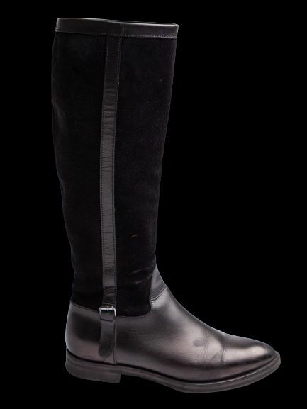 Good Giorgio Armani Black Leather Knee-High Boots with Buckle Detail