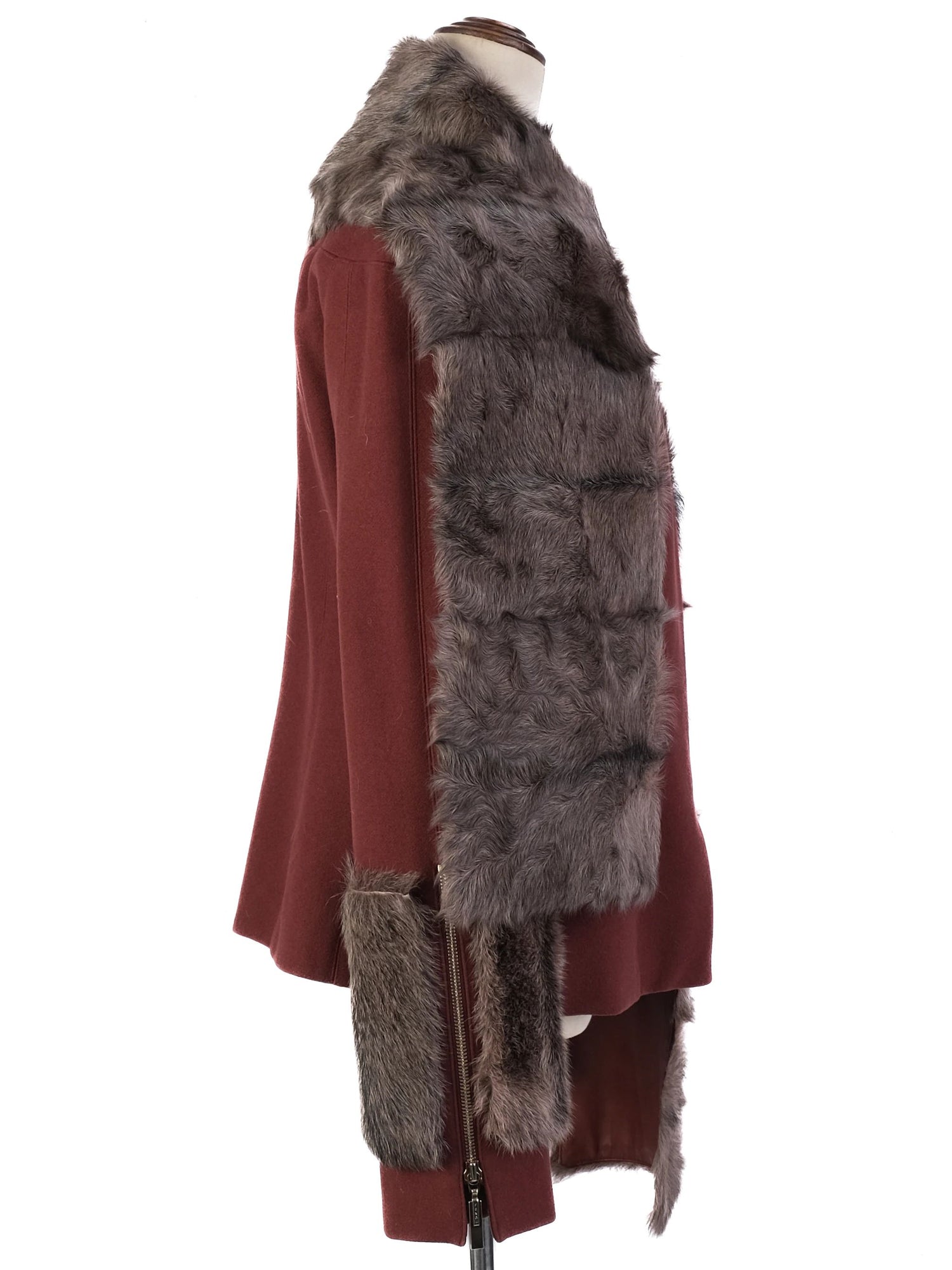 Excellent Fendi Red Wool Jacket XS with Fur Trim