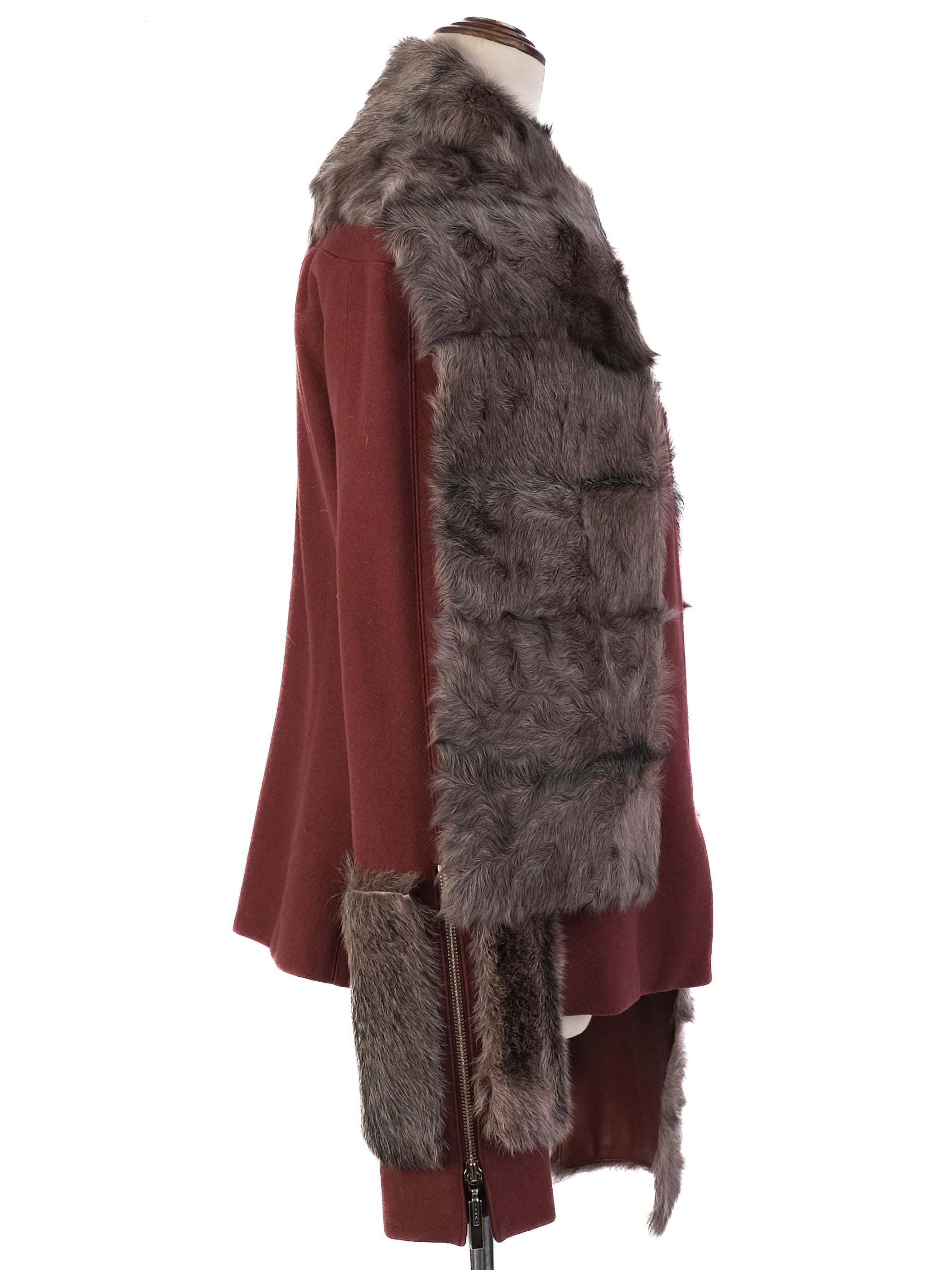 Excellent Fendi Red Wool Jacket XS with Fur Trim