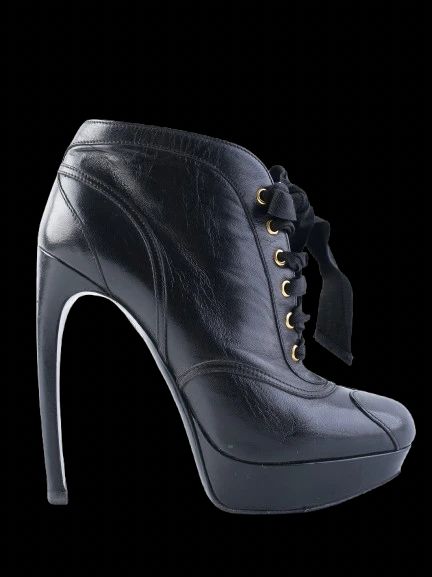 Excellent Alexander McQueen Black Leather High-Heeled Ankle Boots Size 38