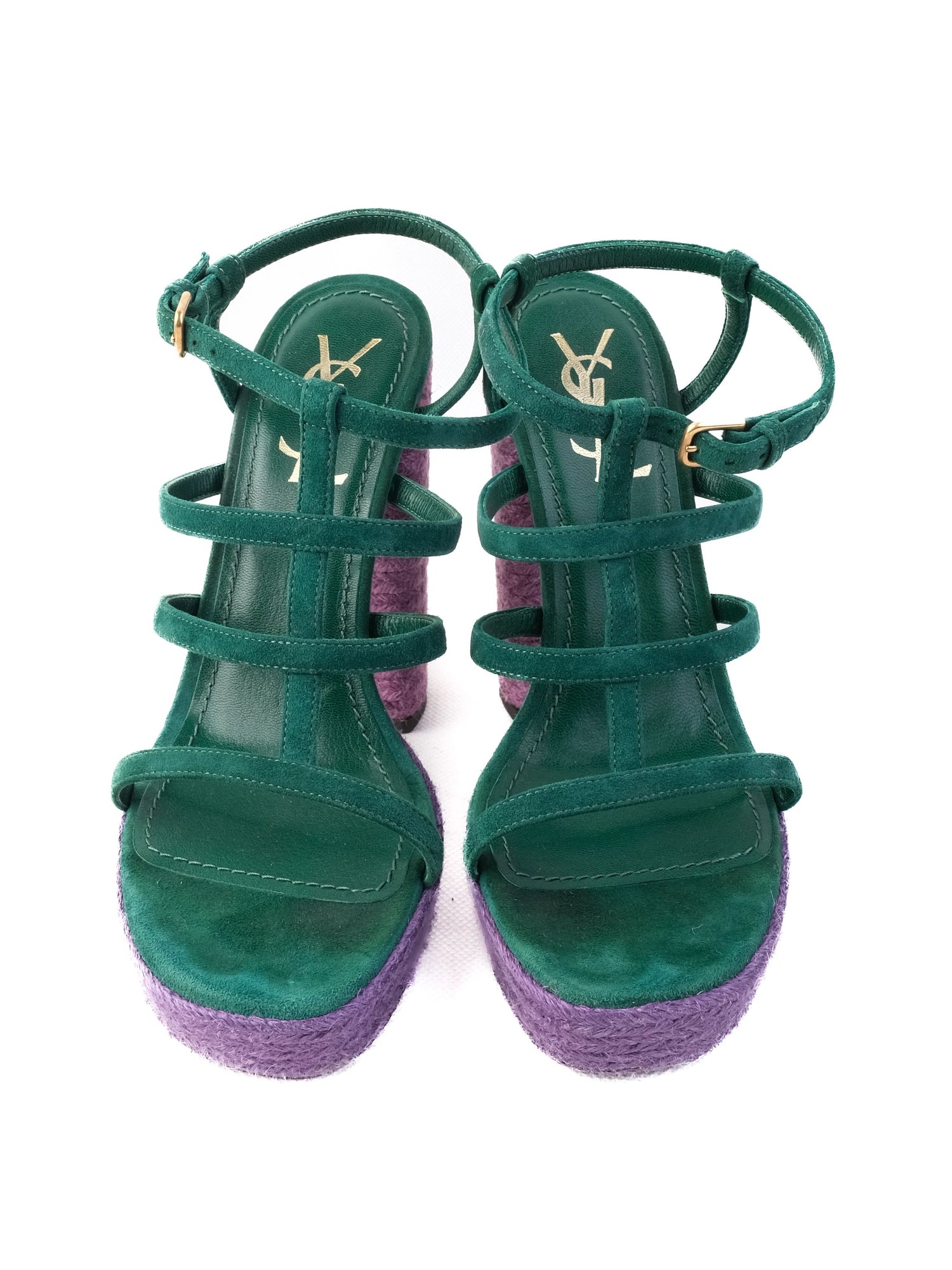 Perfect Yves Saint Laurent Green Leather High-Heeled Sandals Size 38