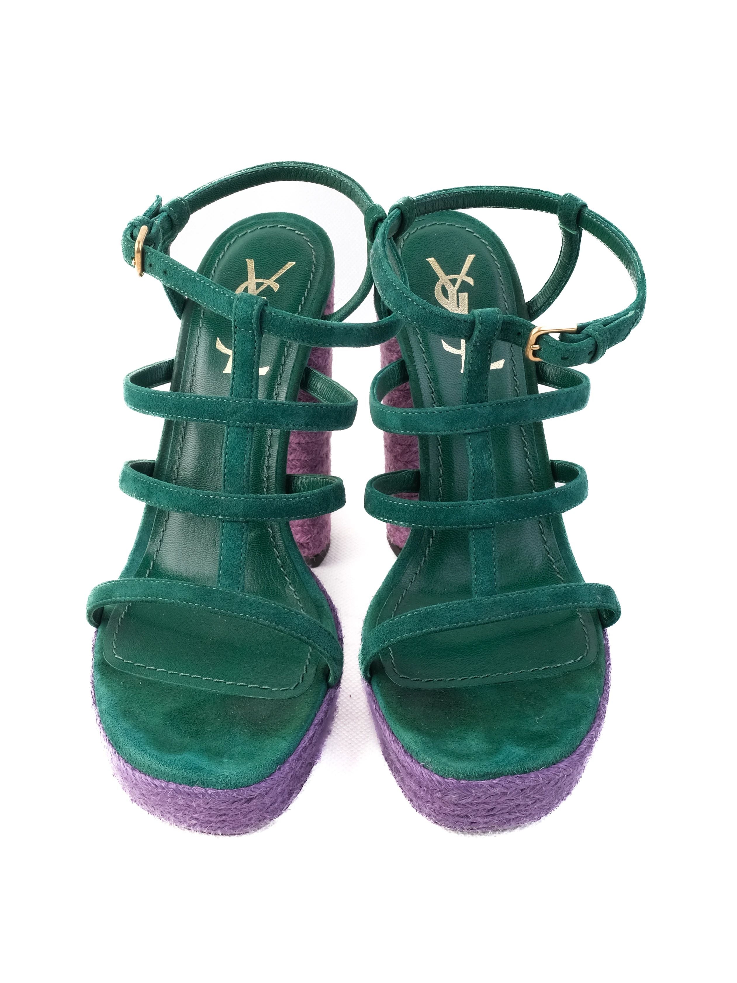 Perfect Yves Saint Laurent Green Leather High-Heeled Sandals Size 38