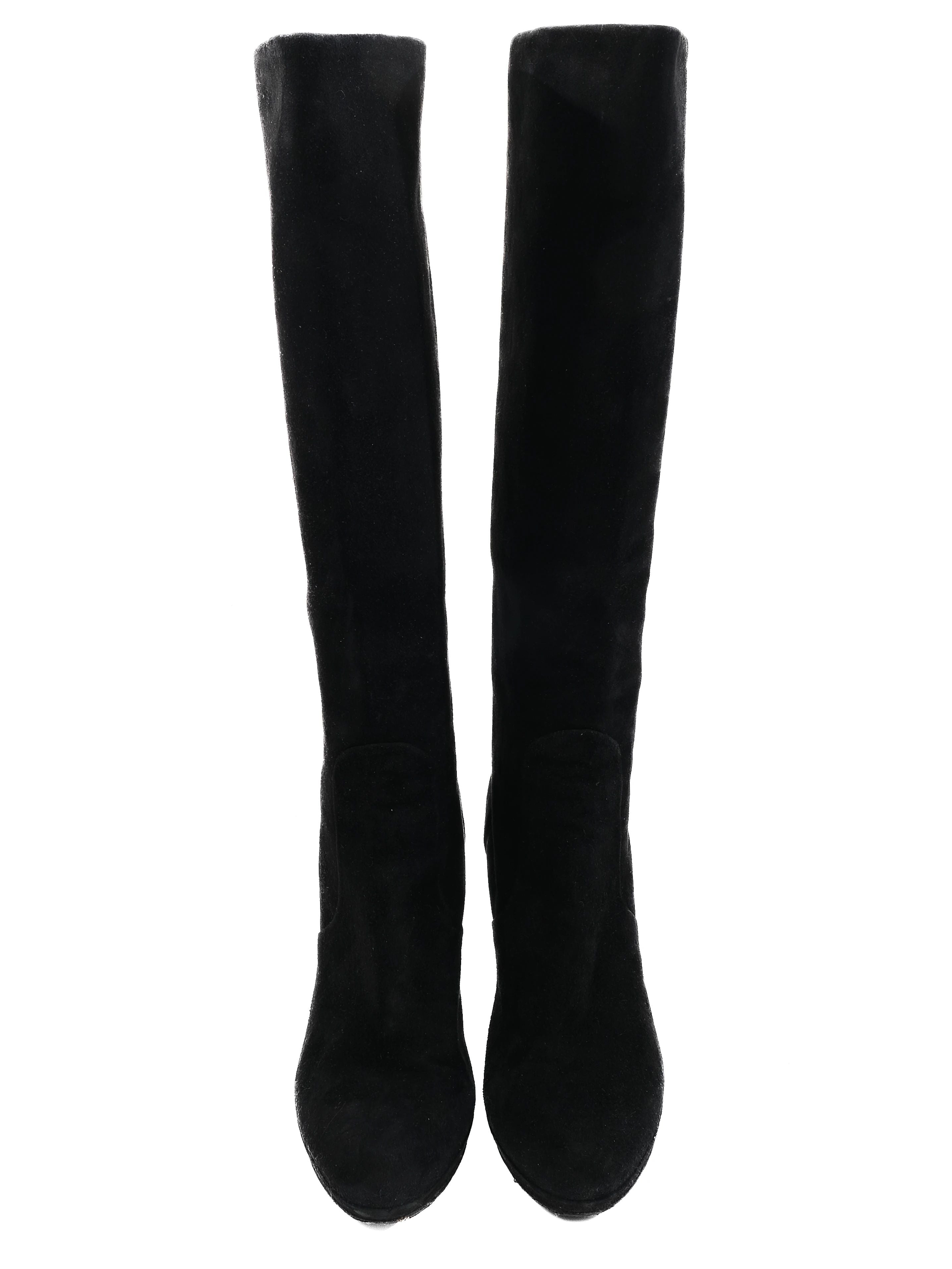 Good Salvatore Ferragamo Black Leather Knee-High Stiletto Boots Size 38.5