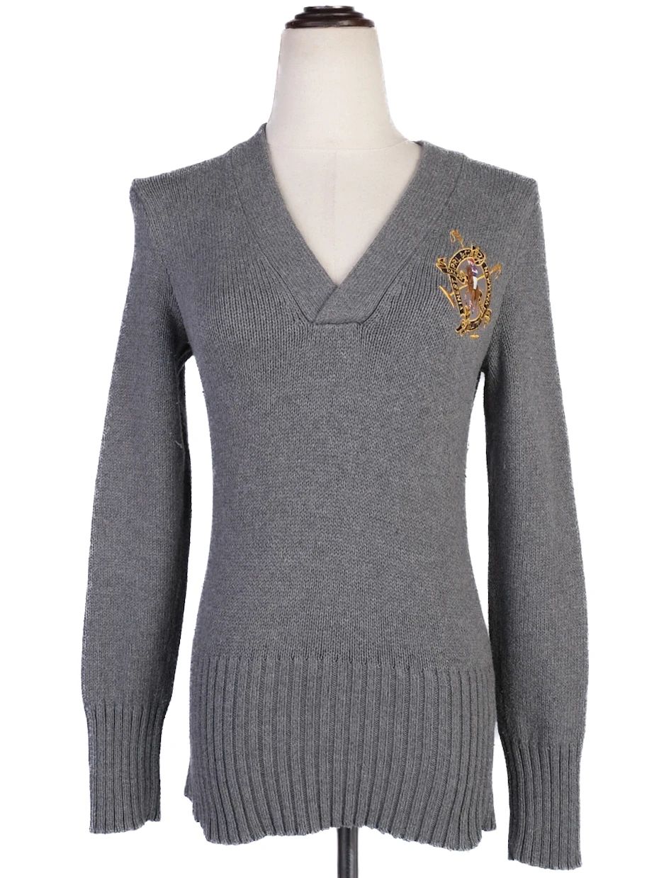 Excellent Ralph Lauren Gray V-Neck Sweater Women Cotton Size M