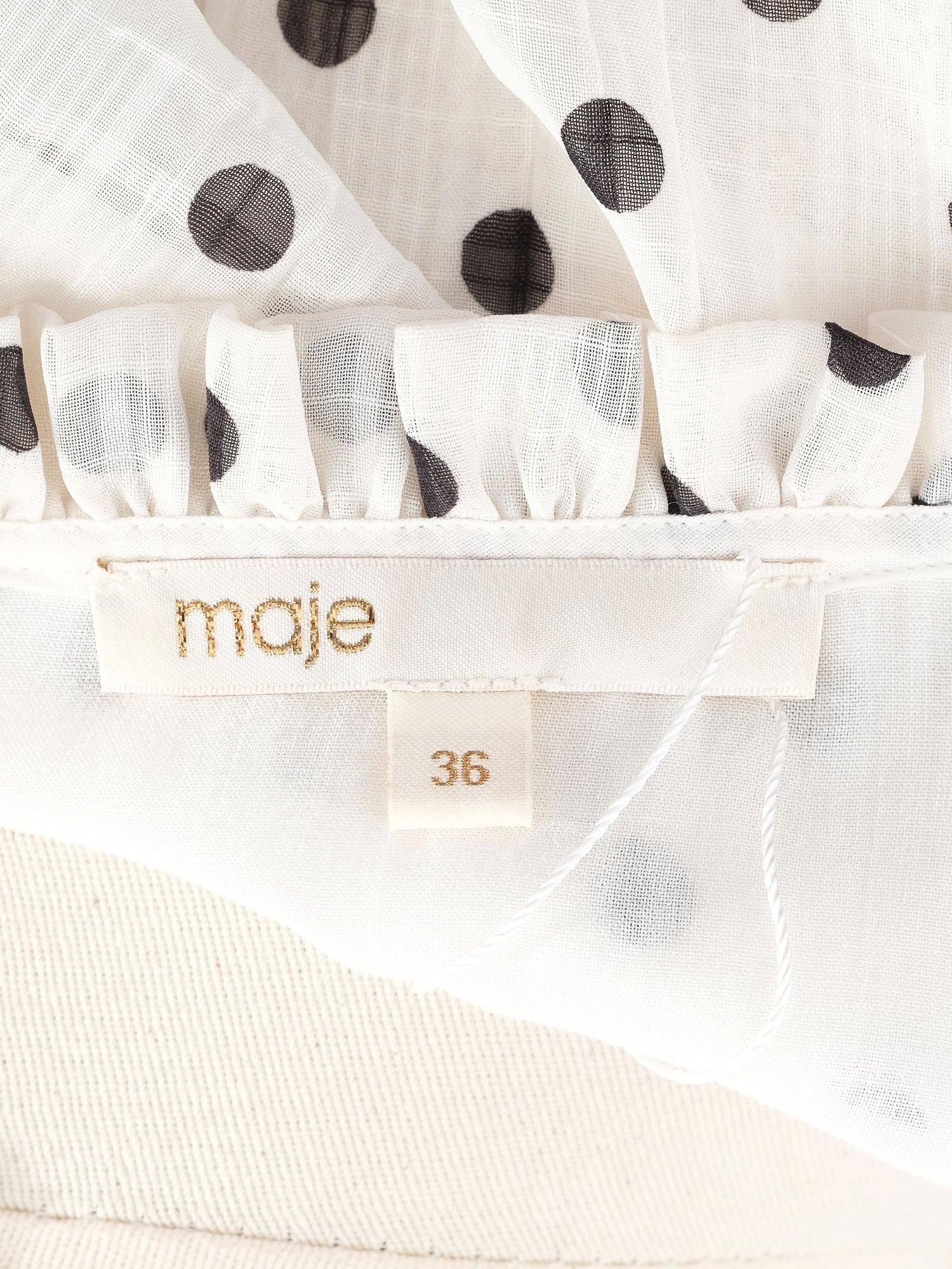 Excellent Maje White Polka Dot Dress Size S with Belt