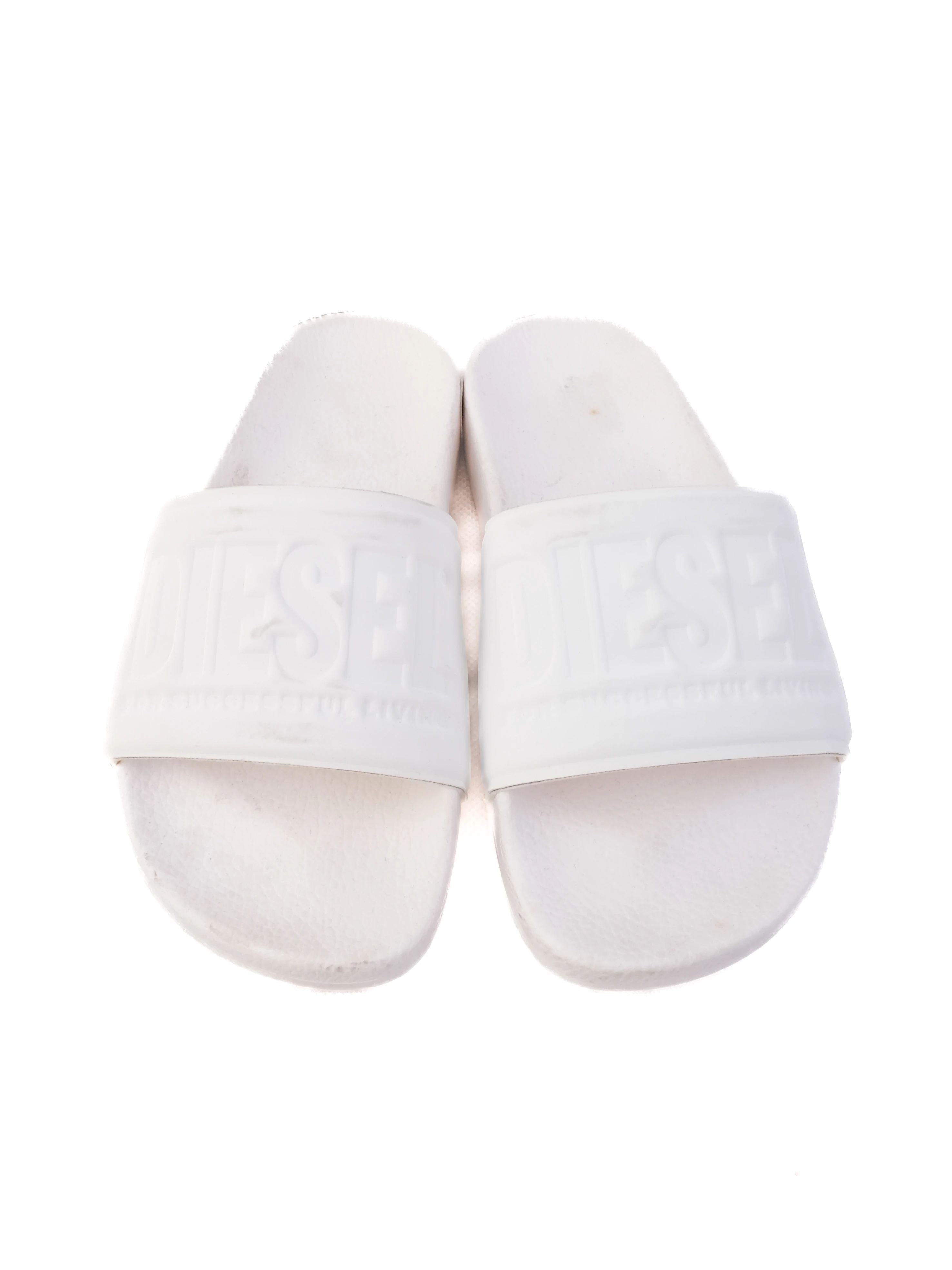 Excellent Diesel White Slide Sandals Women&