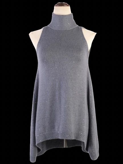 NEW Brunello Cucinelli Blue Silk Sleeveless Turtleneck Sweater S