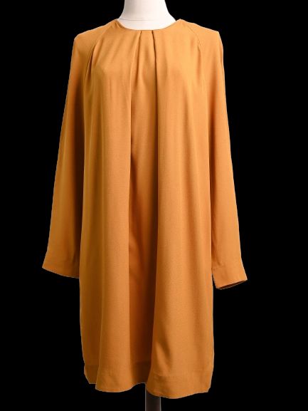 Excellent Cos Orange Viscose Dress Size M with Pleated Neckline