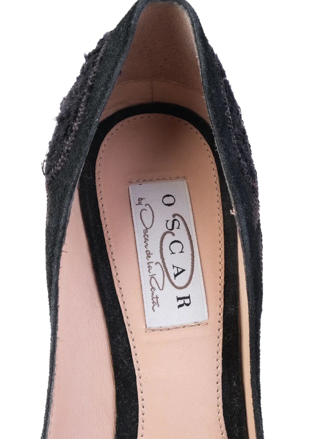 Excellent Oscar de la Renta Black Leather Wedge Heel Shoes Size 38
