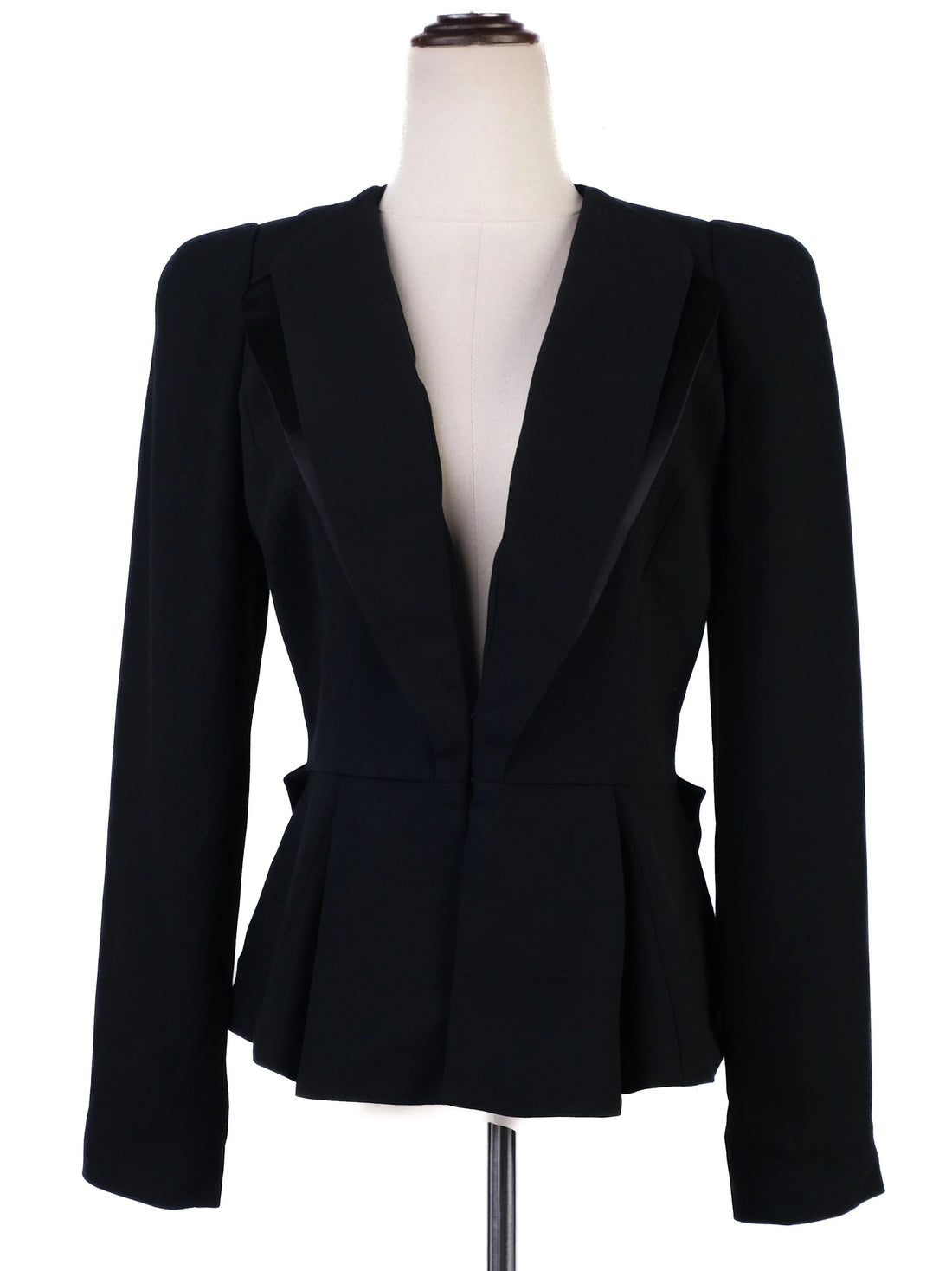 Excellent Elisabetta Franchi Black Wool Blazer Size M Peplum Detail