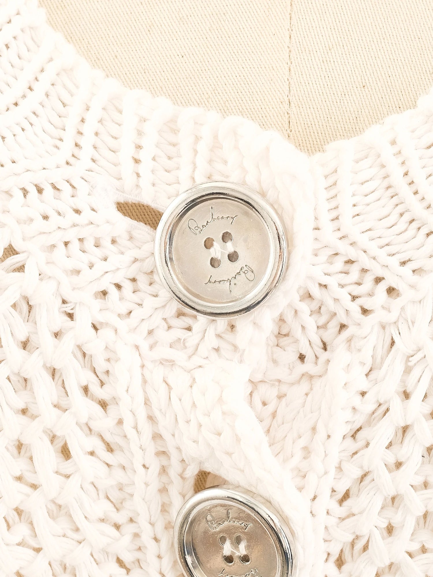 Excellent Burberry White Crochet Cardigan Size S Women&