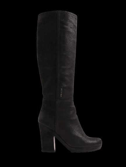 Good Prada Black Leather Knee-High Heeled Boots Size 35.5