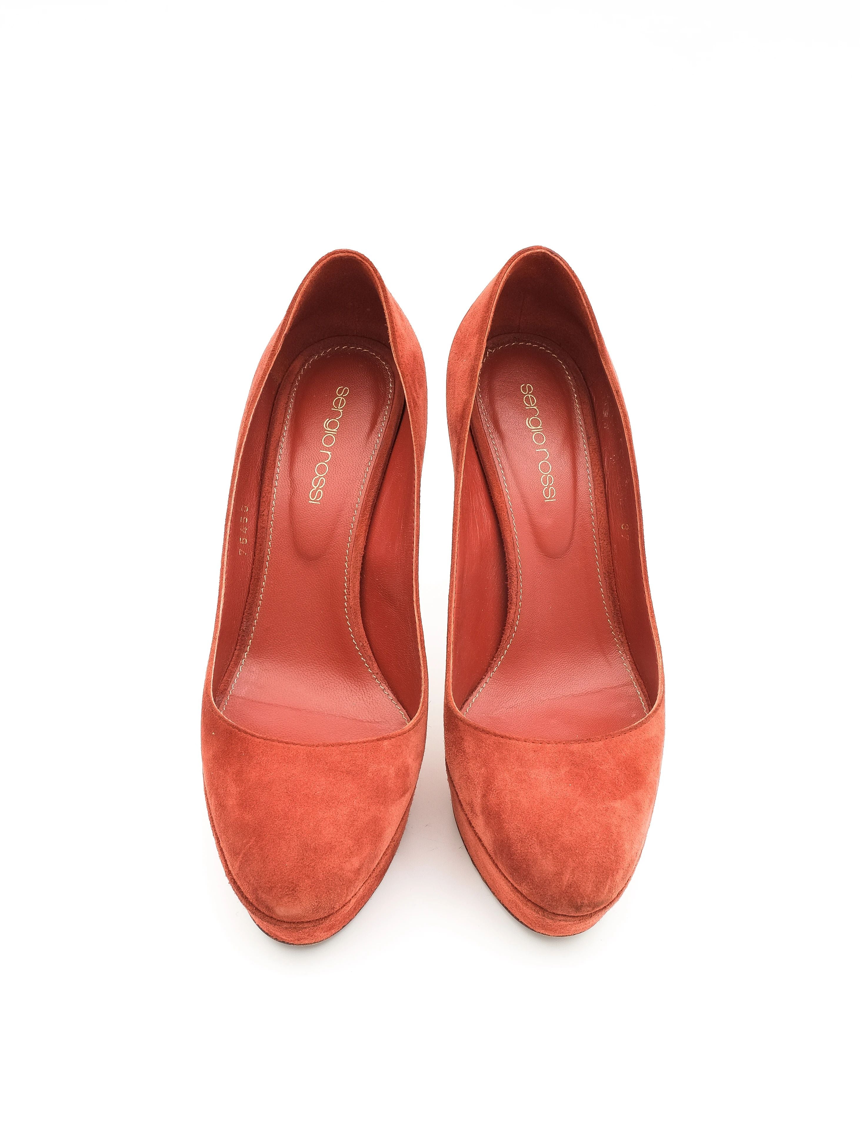 Excellent Sergio Rossi Orange Genuine Suede High Heeled Pumps Size 37