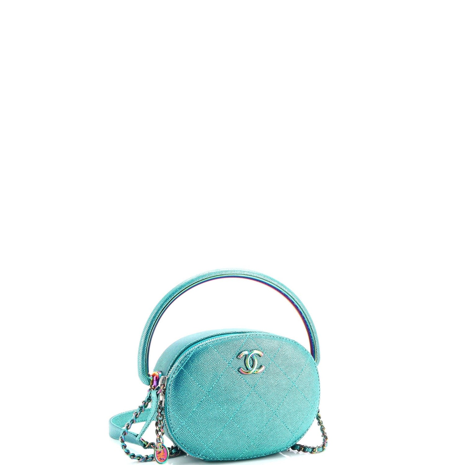 Chanel Egyptian Amulet Top Handle Camera Case Quilted Metallic Caviar With Rainbow Hardware