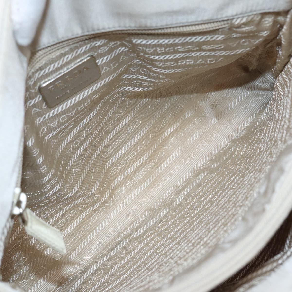 Prada Hand Bag Nylon Beige Silver Auth