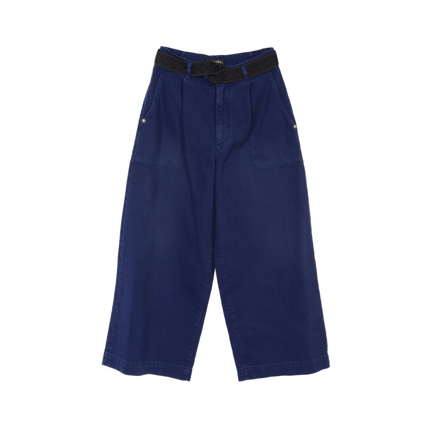 Chanel Navy With Matelasse Ribbon Denim Pants Cotton P 58416v 44378