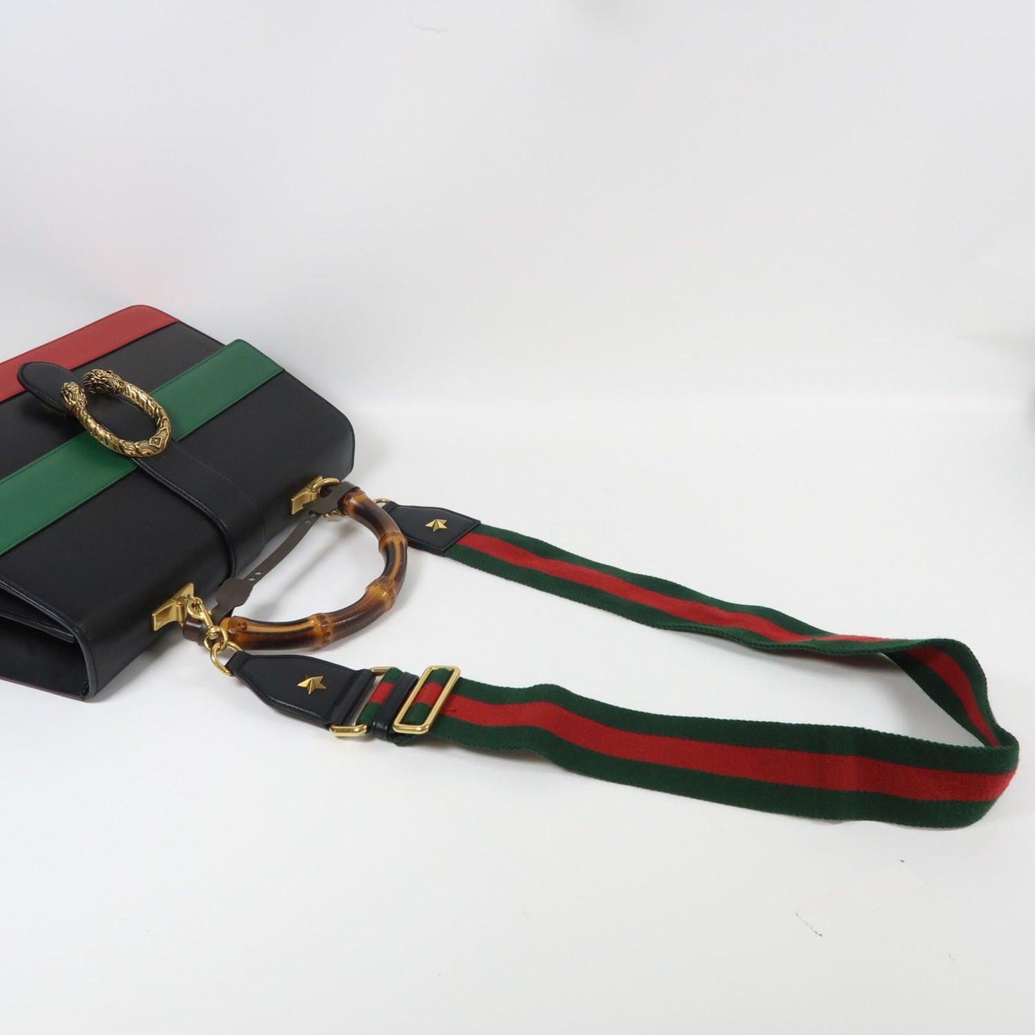 Gucci Cowhide Leather 2Way Shoulder Hand-turned Shoulder Bag Black/red/green 2way Shoulder Bag Black Red Black Green Re