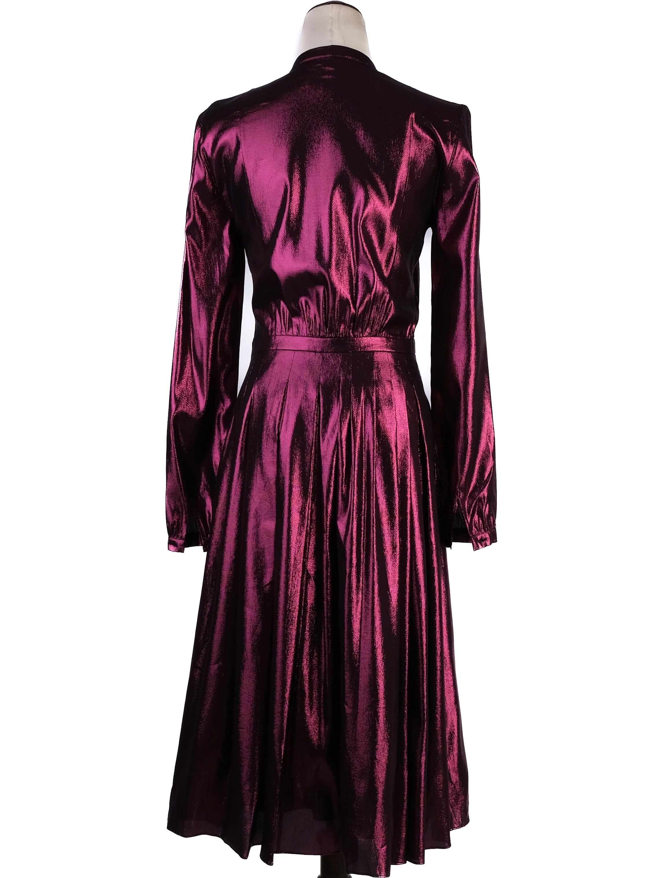 Excellent Burberry Purple Silk Dress Size M with Pleated Front