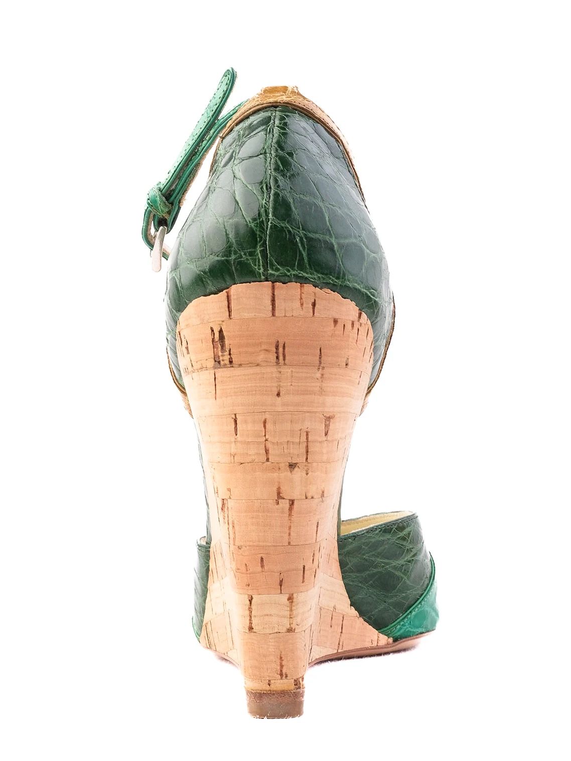 Excellent Prada Green Leather Wedge-heeled Sandals Size 38