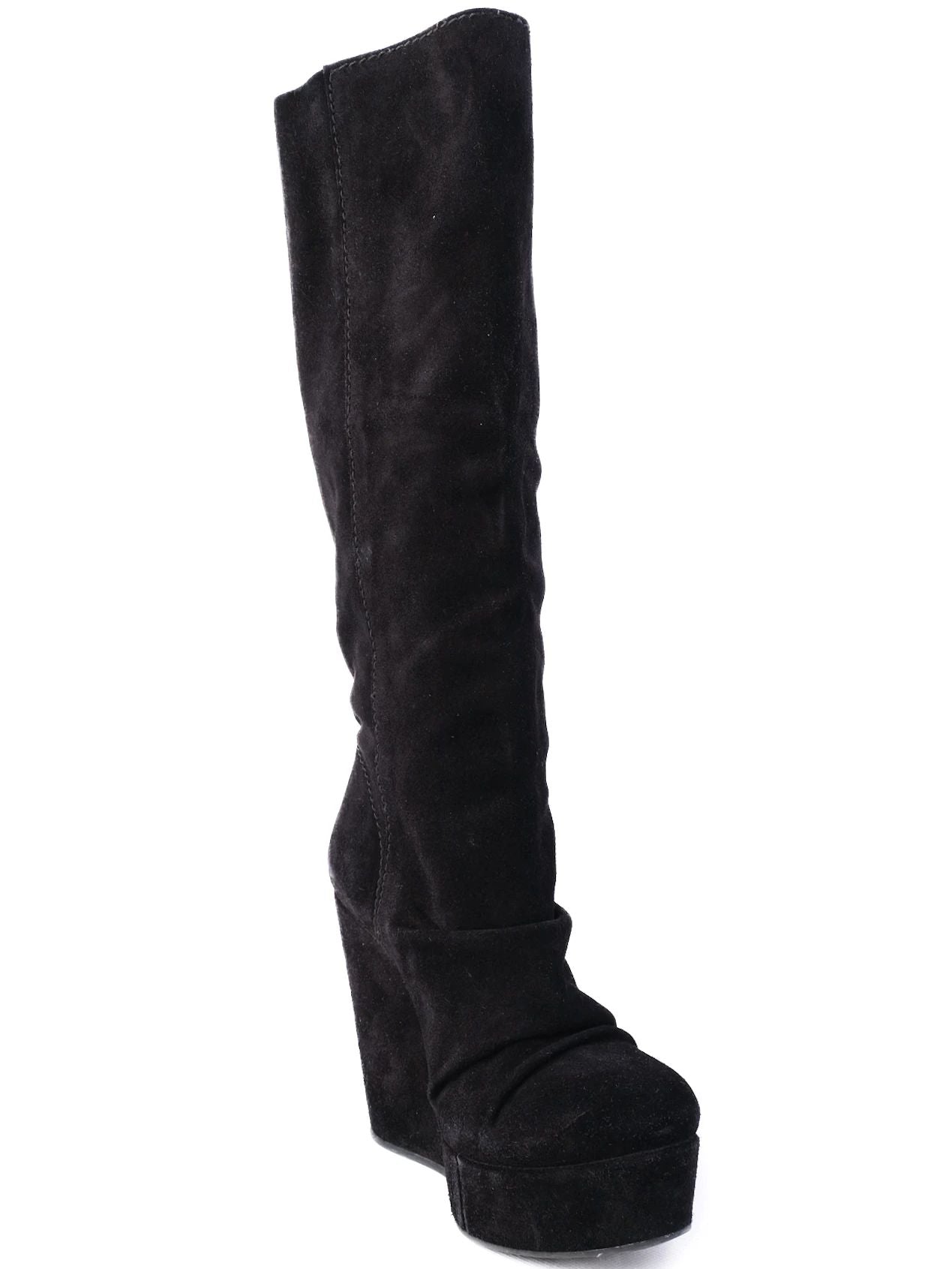 Average Condition Pedro Garcia Black Suede Knee-High Wedge Boots Size 38