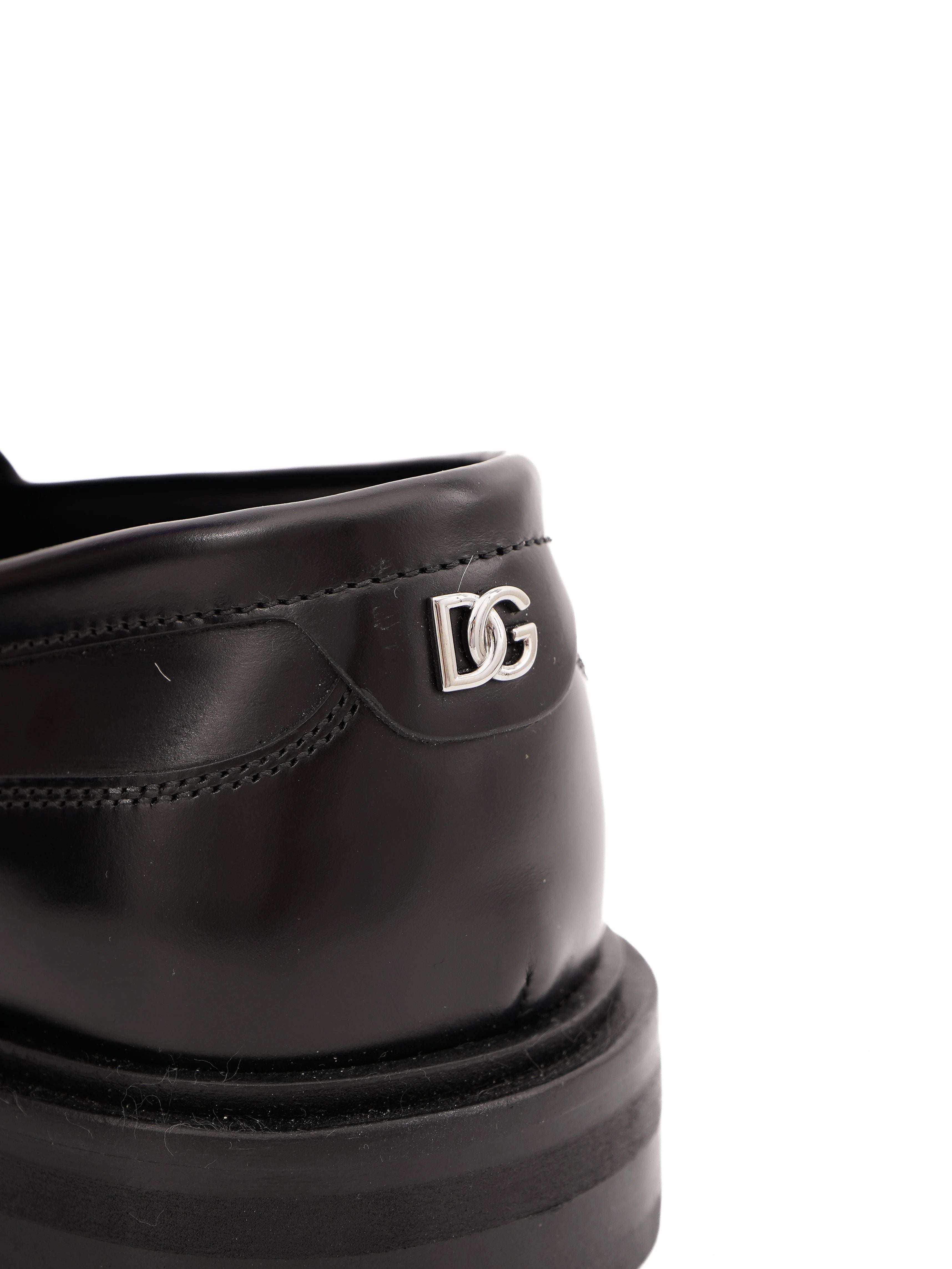 Excellent Dolce Gabbana Black Leather Loafers Size 40 Men