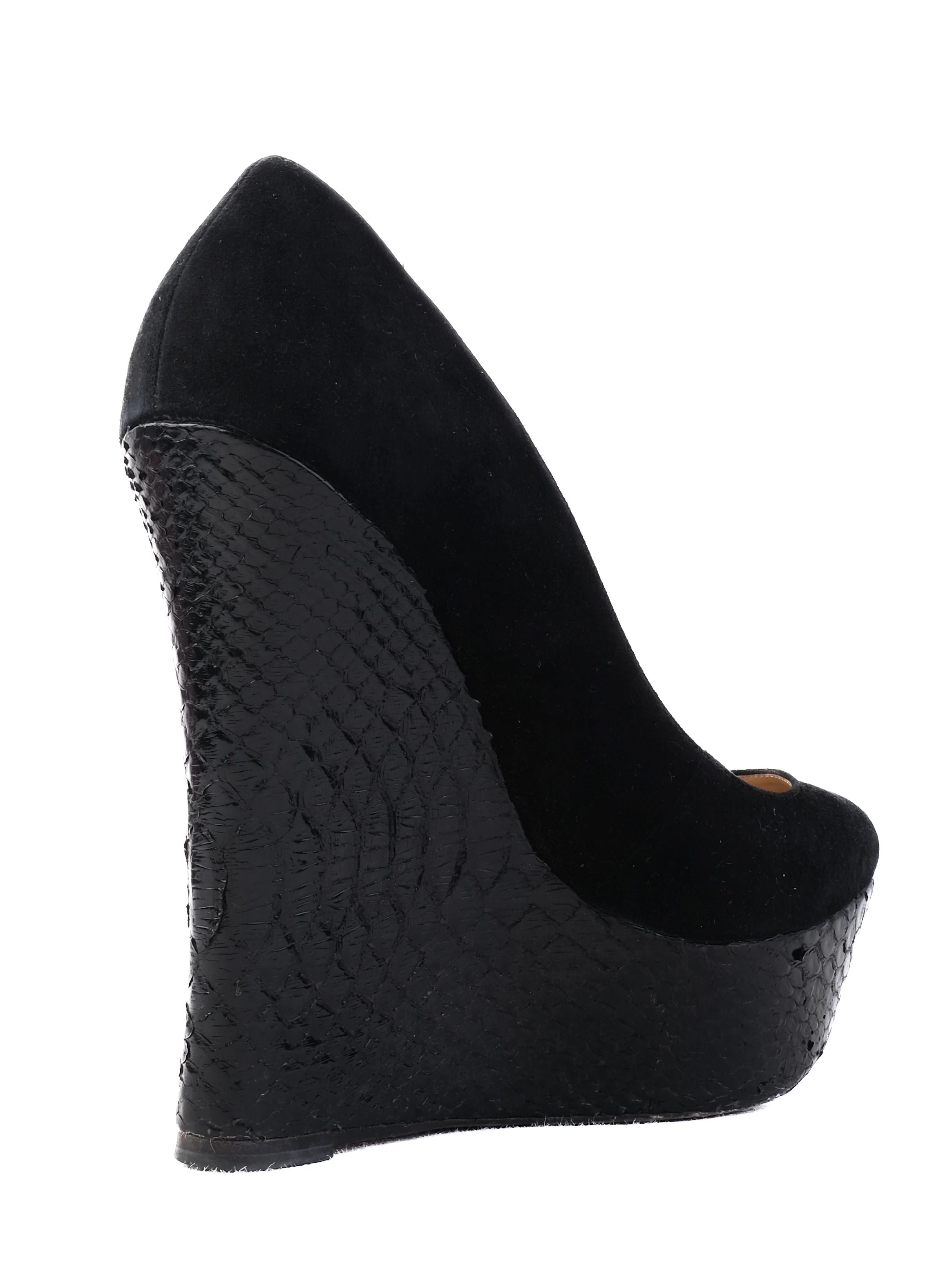 Excellent Alexandre Birman Black Leather Platform Wedge Size 40