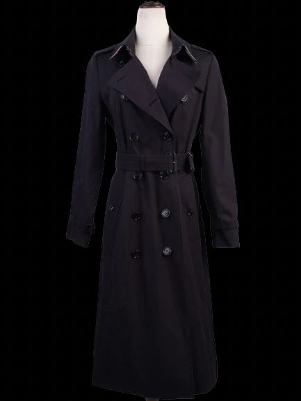 EXCELLENT Burberry Black Trench Coat Double-Breasted Women&