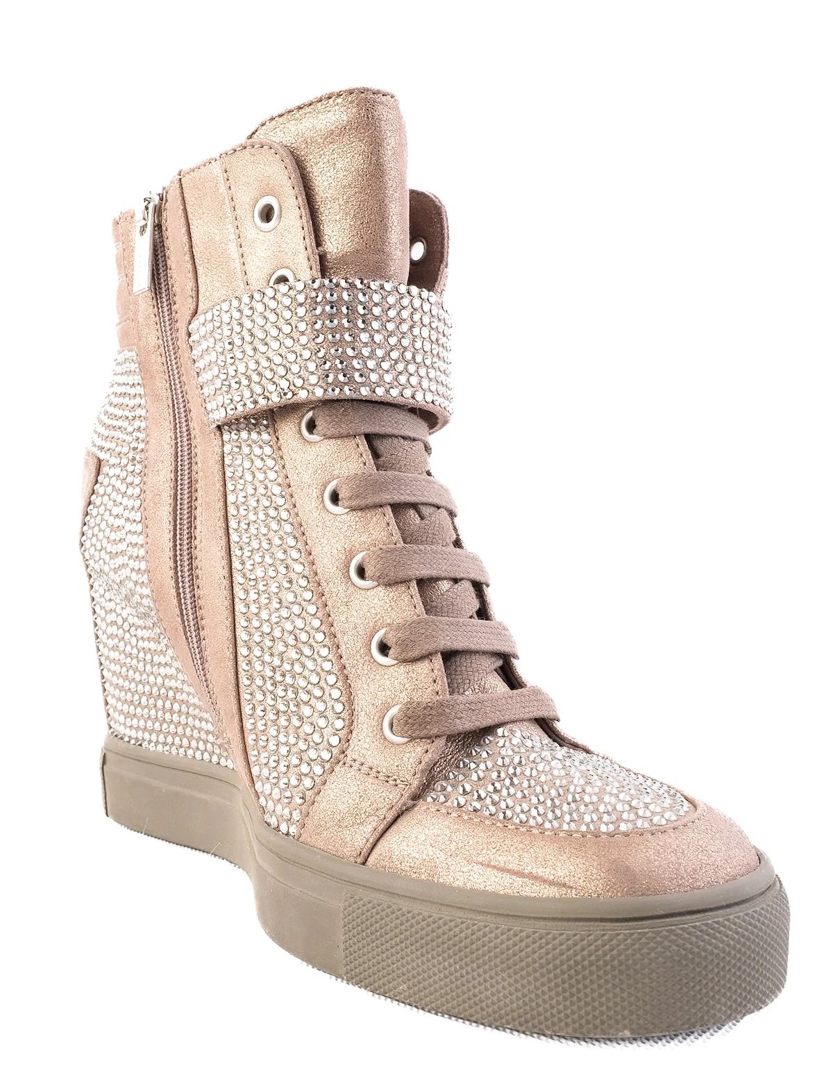 Perfect Lesilla Green Leather Wedge Sneakers with Rhinestones