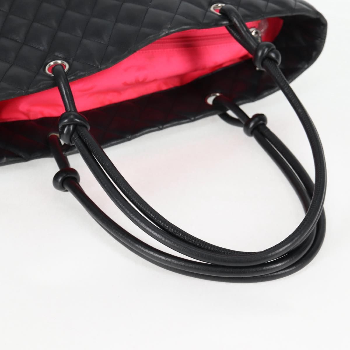 Chanel Cambon Line Matelasse Tote Bag Leather Black Silver Cc Auth